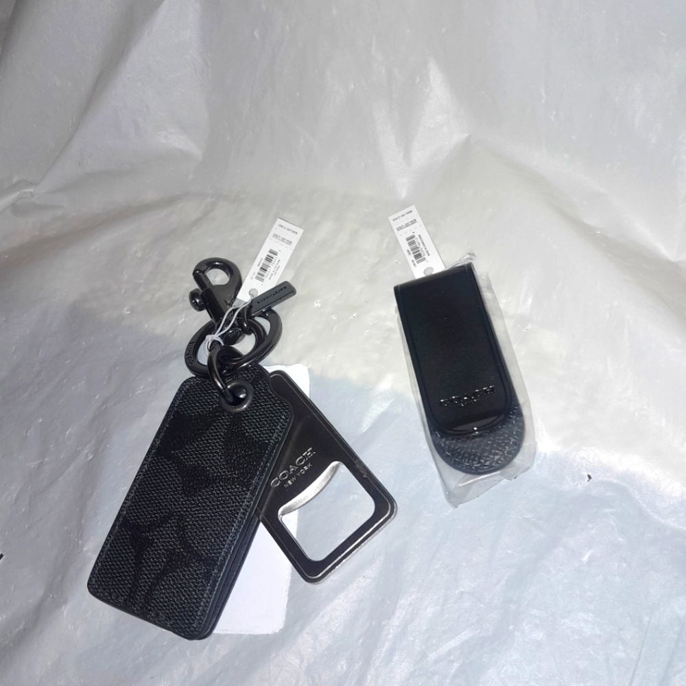 New Coach Bottle Opener KeyRing/Dog Clip/ With Coach Leather Money Clip